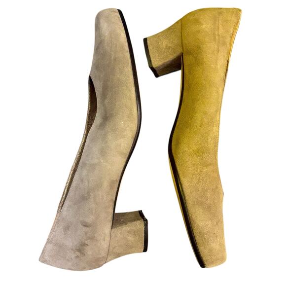 Anne Klein suede block-heel pumps taupe square toe 7.5M classic work minimalist - Picture 2 of 10